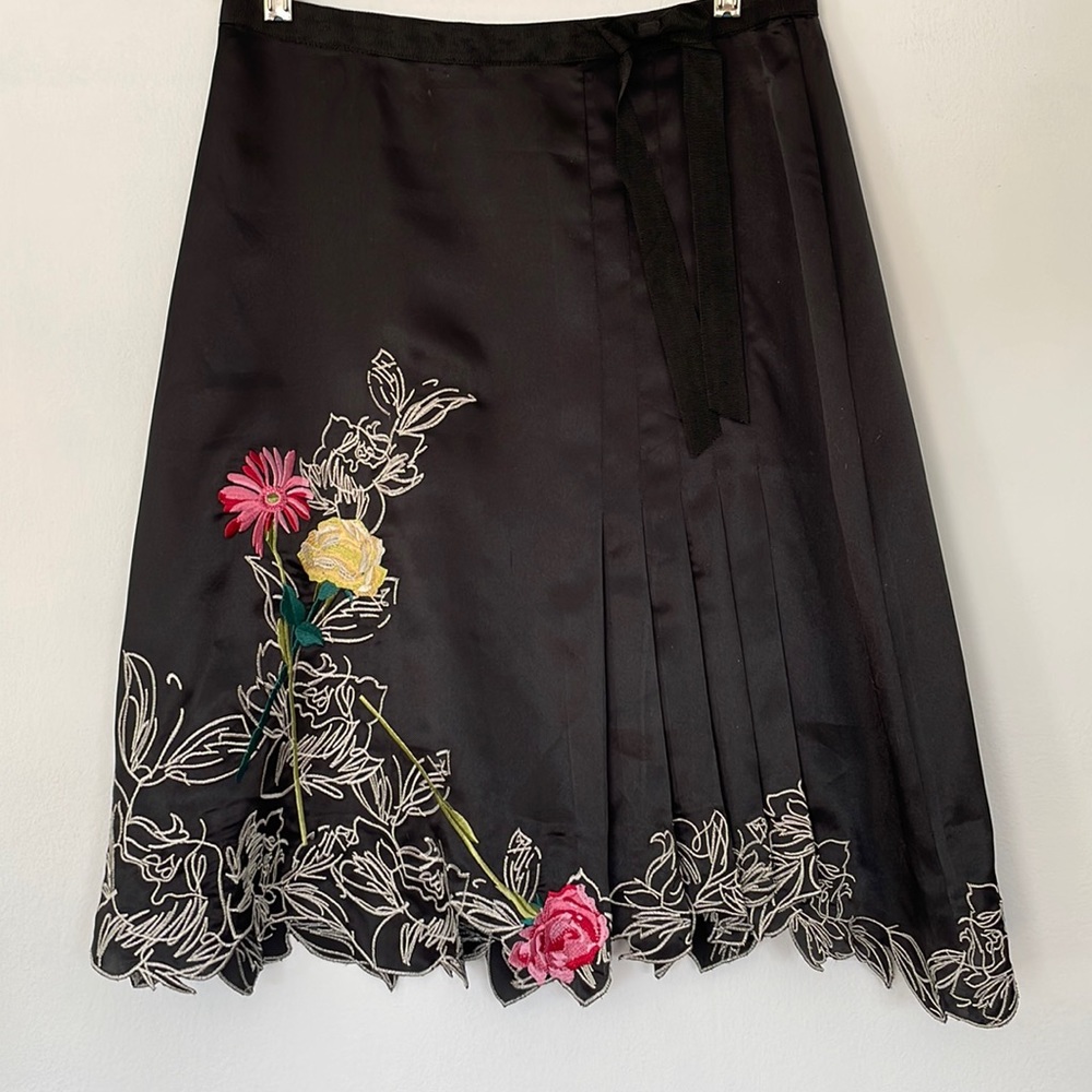 Vertigo Paris Silk Skirt S Embroidered Floral Roses Tango Pleat Slit A-line 6